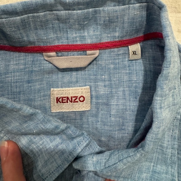 Kenzo Homme Blue 100% linen long sleeve button down shirt - Picture 6 of 11